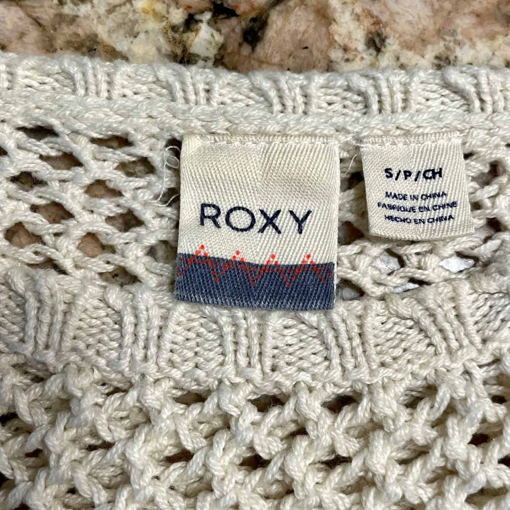 Roxy Ivory Crochet Knit Pullover Sweater Tunic Small Like New - Picture 2 of 8
